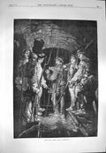 Original Old Antique Print 1870 Paris Scene Keeping Watch Underground Tunnel