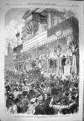 Original Old Antique Print 1870 Paris Pantheon Volunteers Battalions National