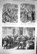 Original Old Antique Print 1870 Paris Flour Stores Halles Centrales Versailles