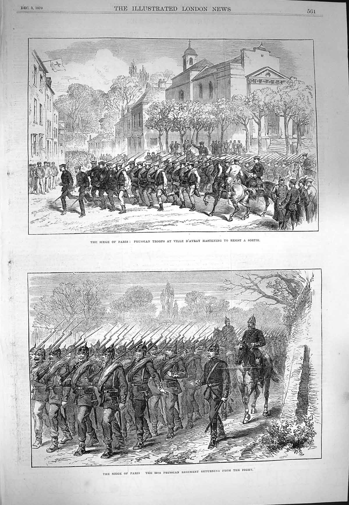 Original Old Antique Print 1870 Siege Paris Prussian Siers Ville D'Avray Sortie