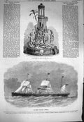 Original Old Antique Print 1870 Screw Steam Ship Abyssinia Centrepiece Mes 19th