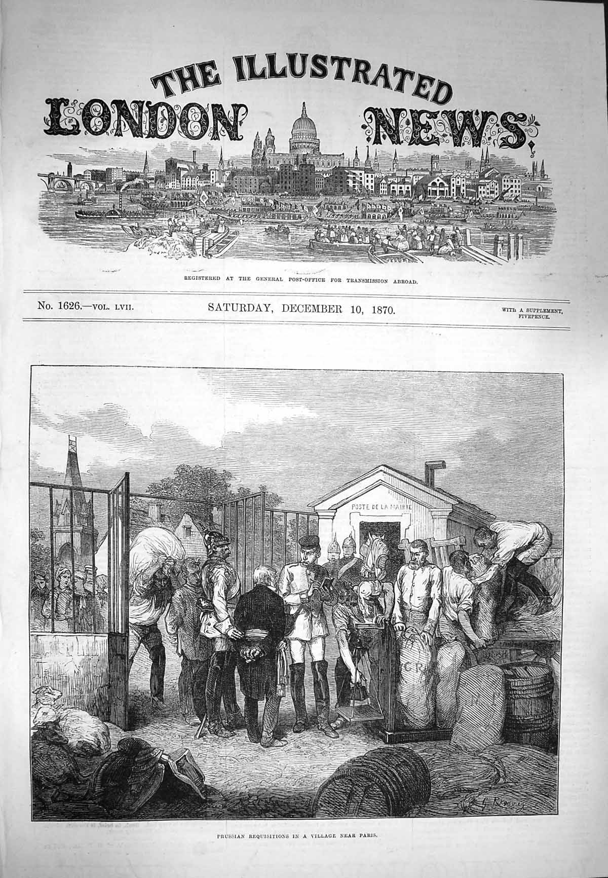 Original Old Antique Print 1870 Prussian Requisitions Village Paris France 19th