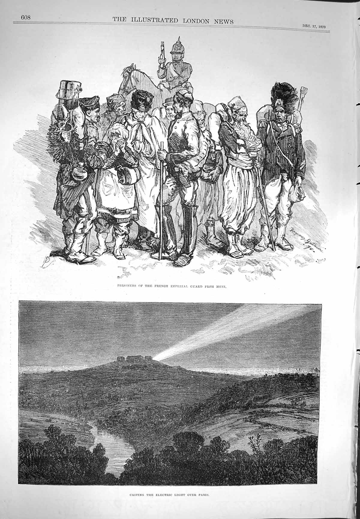 Old Antique Print 1870 Prisoners French Imperial Guard Metz Light Paris 19th