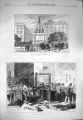 Original Old Antique Print 1870 Statue Napoleon Lyons Chassepot Bullets Lyons