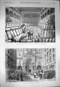 Old Antique Print 1870 Storing Flour Church St. Nizier Lyons Casino Arts 19th