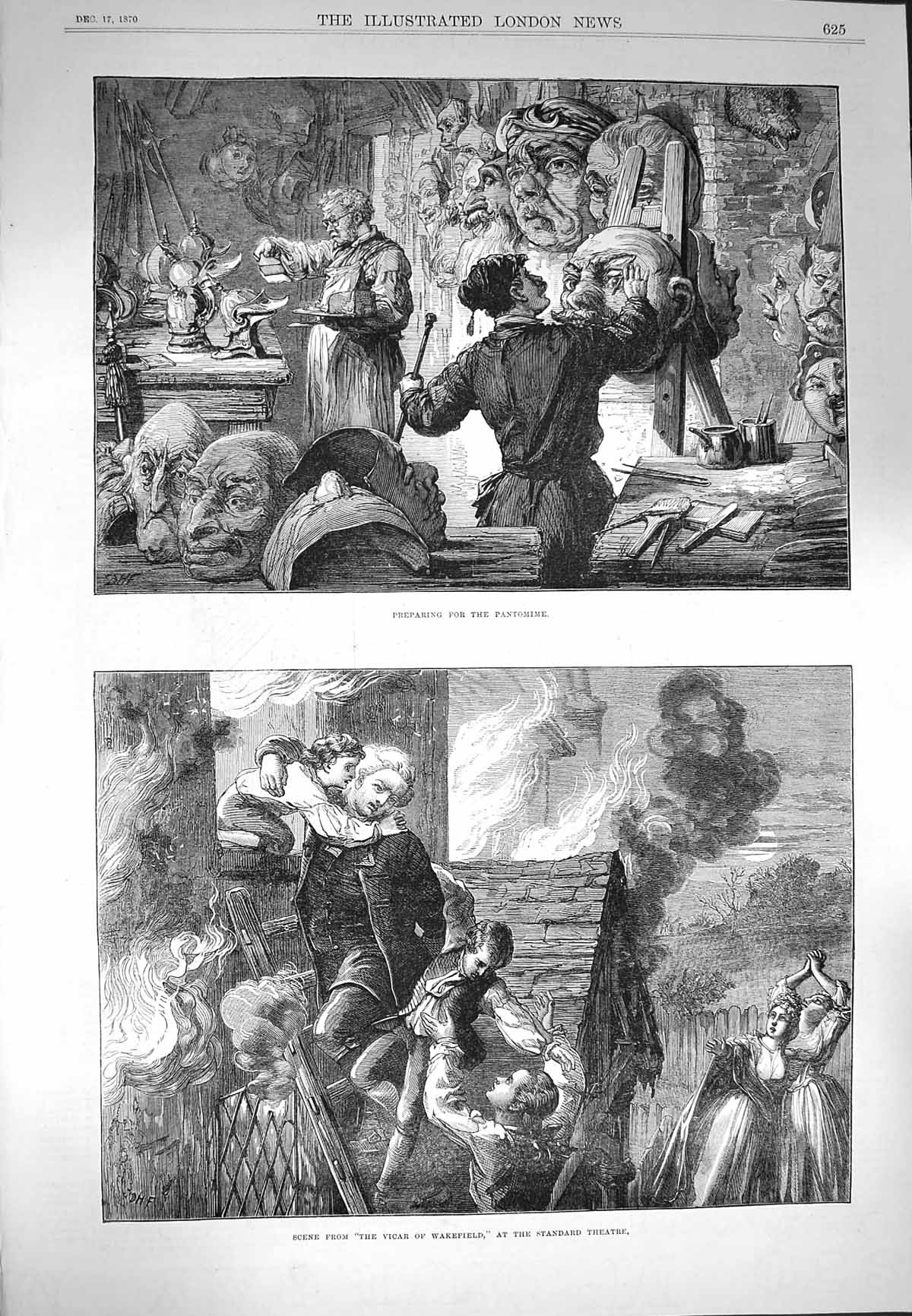 Old Antique Print 1870 Scene Vicar Wakefield Standard Theatre Pantomime 19th