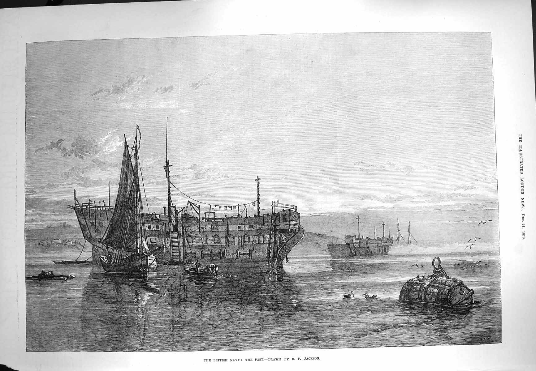 Original Old Antique Print 1870 British Navy Ship Wrecks H.M.S. Sultan 19th