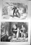 Original Old Antique Print 1870 Prisoner War Siers Cow Christmas Children Robin