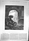 Original Old Antique Print 1870 Scene Carving Crosses Pilgrims Bethleh Victorian