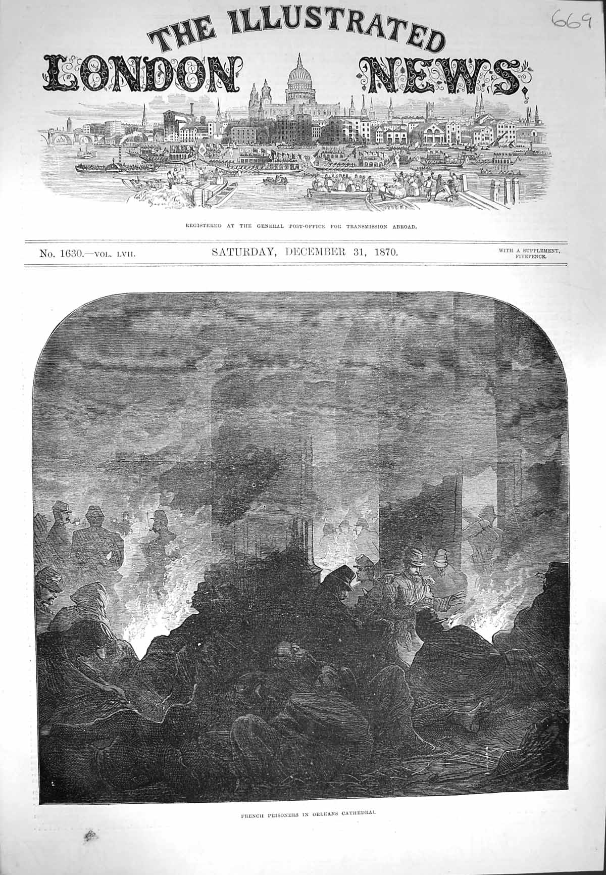 Original Old Antique Print 1870 French Prisoners Orleans Cathedral Victorian