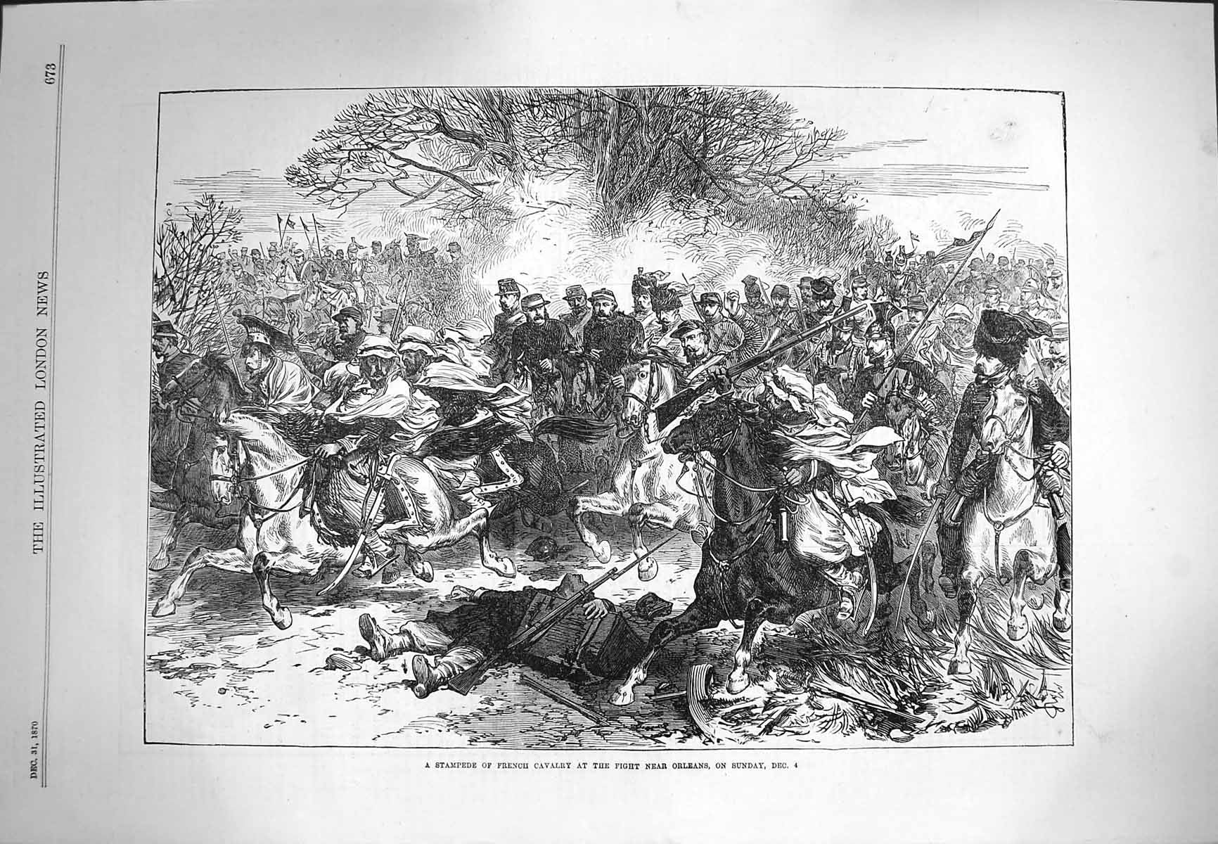 Old Antique Print 1870 Stampede French Cavalry Fight Battle Orleans War 19th