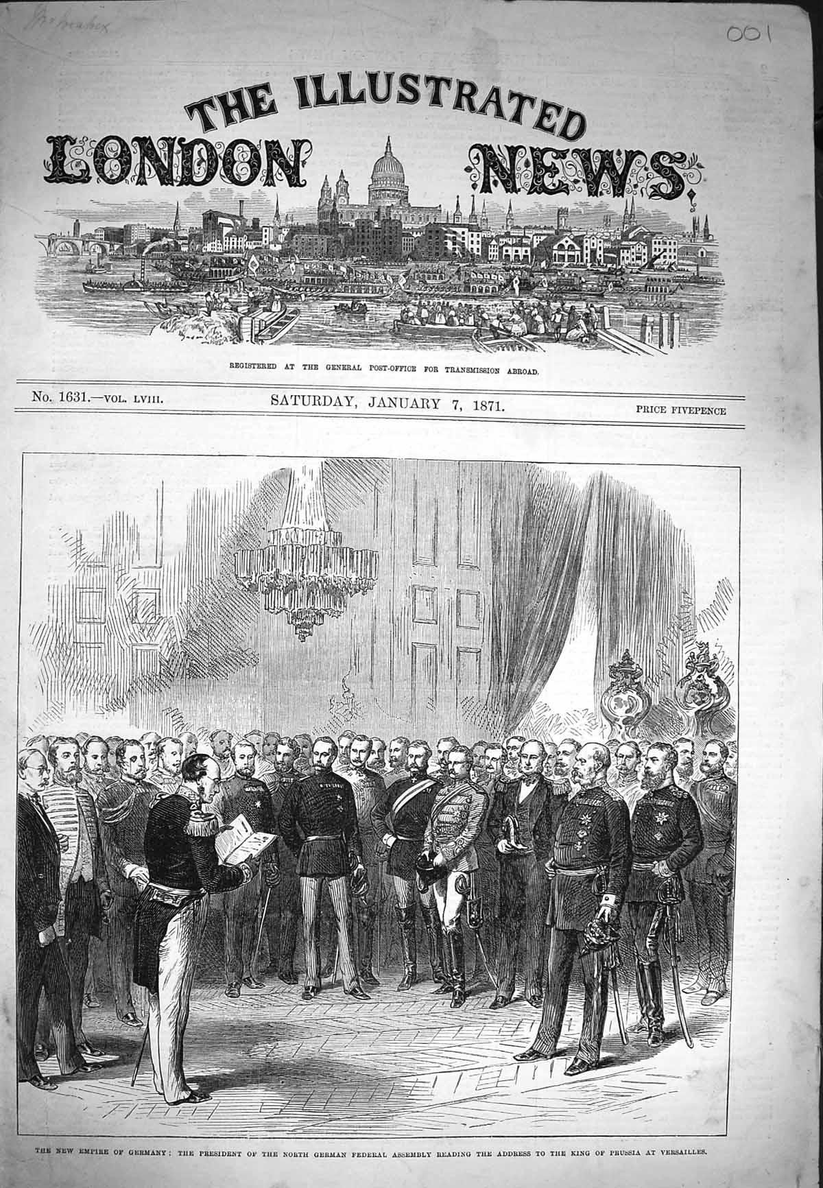 Original Old Antique Print 1871 President German Federal Assembly King Prussia