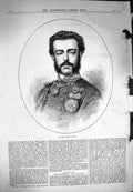 Original Old Antique Print 1871 Portrait King Elect Spain War Medals Victorian