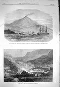Old Antique Print 1871 Ship Caledonia Psyche Sicily Fire Port Lyttelton 19th