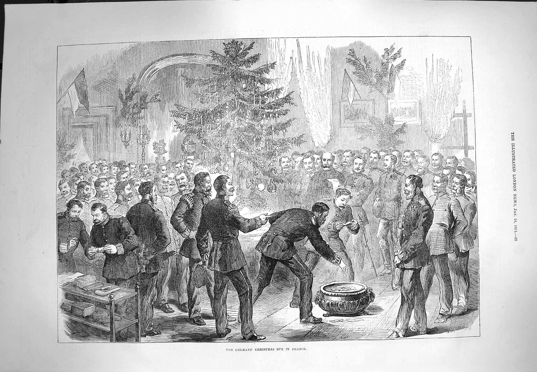 Original Old Antique Print 1871 German Siers Christmas Eve France War Victorian