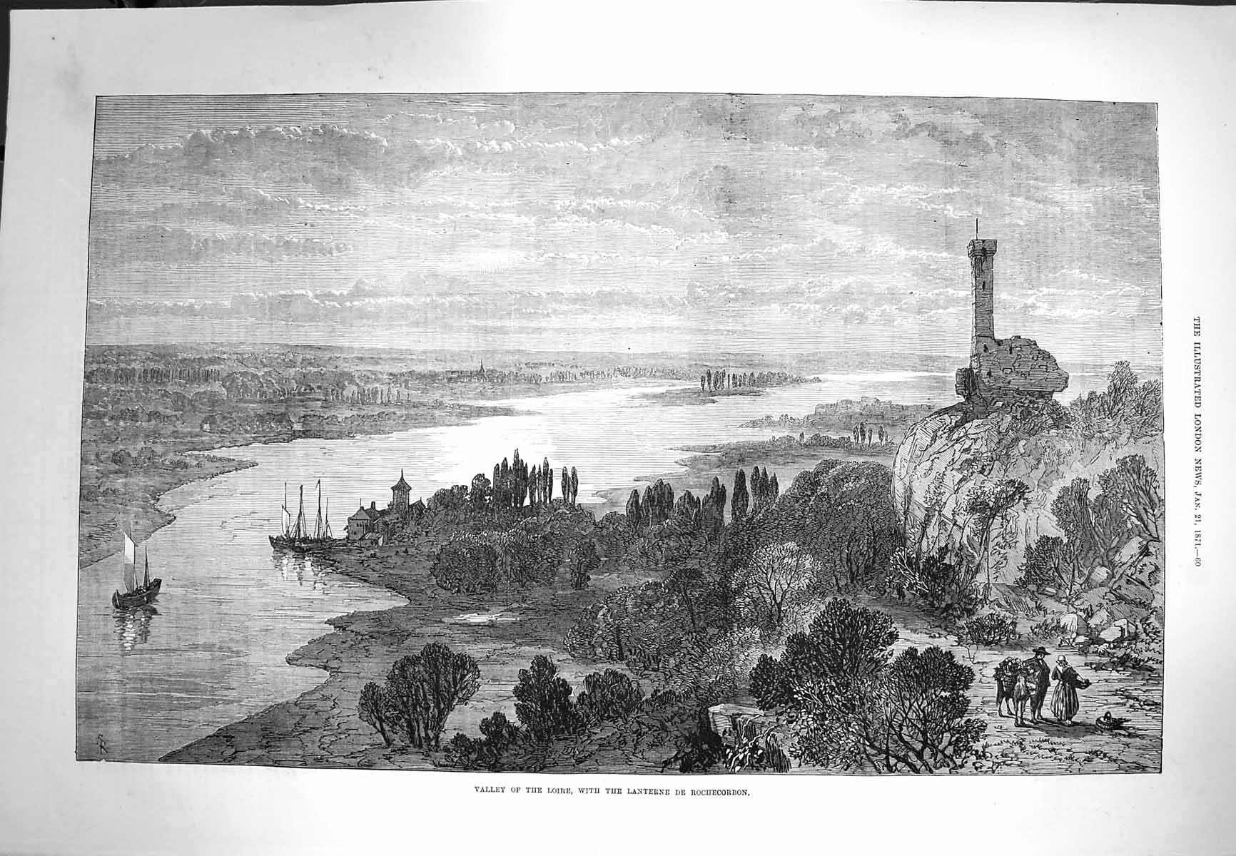 Antique Old Print *3969 1871 Valley Loire Lanterne De Rochecorbon Fine Art