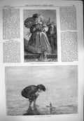 Original Old Antique Print 1871 Raising Wind Little Boy Sailing Boat Girl Fan