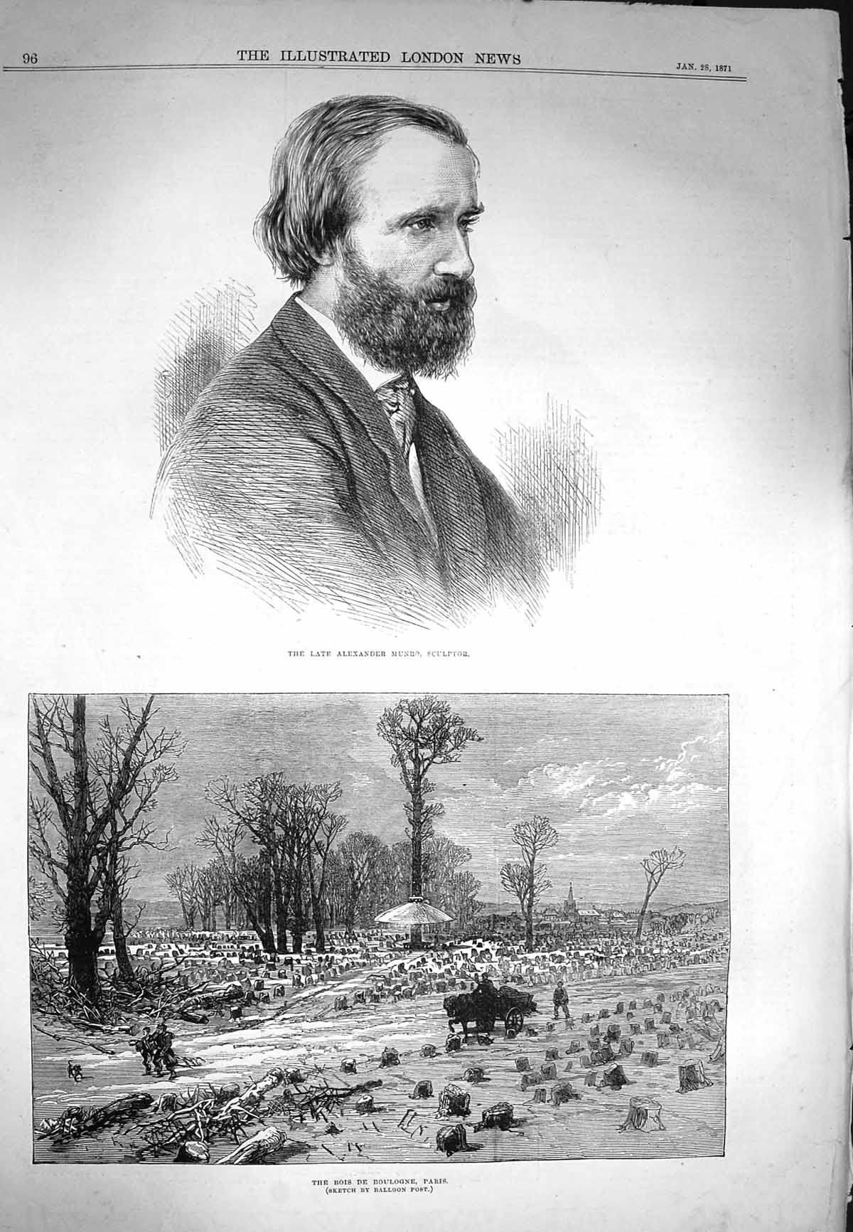 Original Old Antique Print 1871 Alexander Munro Sculptor Bois De Boulogne Paris