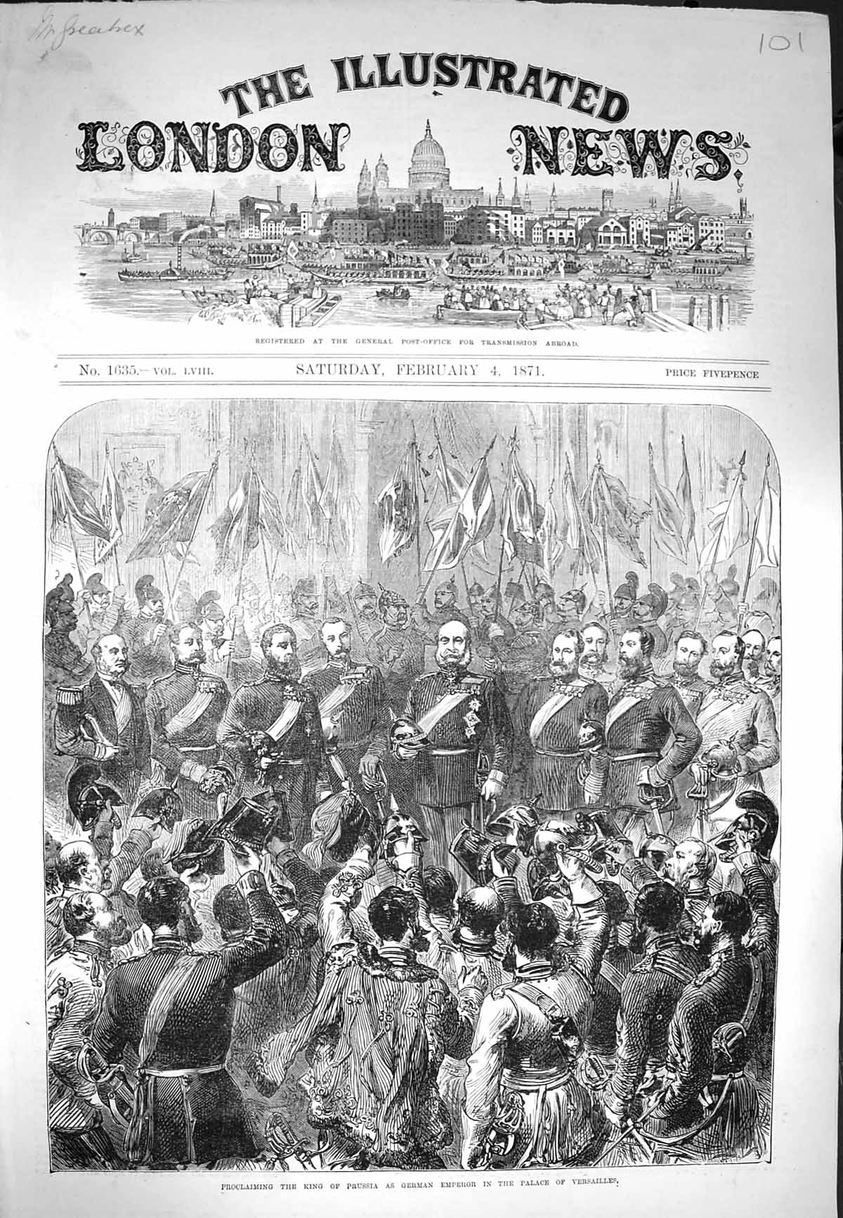 Original Old Antique Print 1871 King Prussia German Emperor Palace Ver Victorian