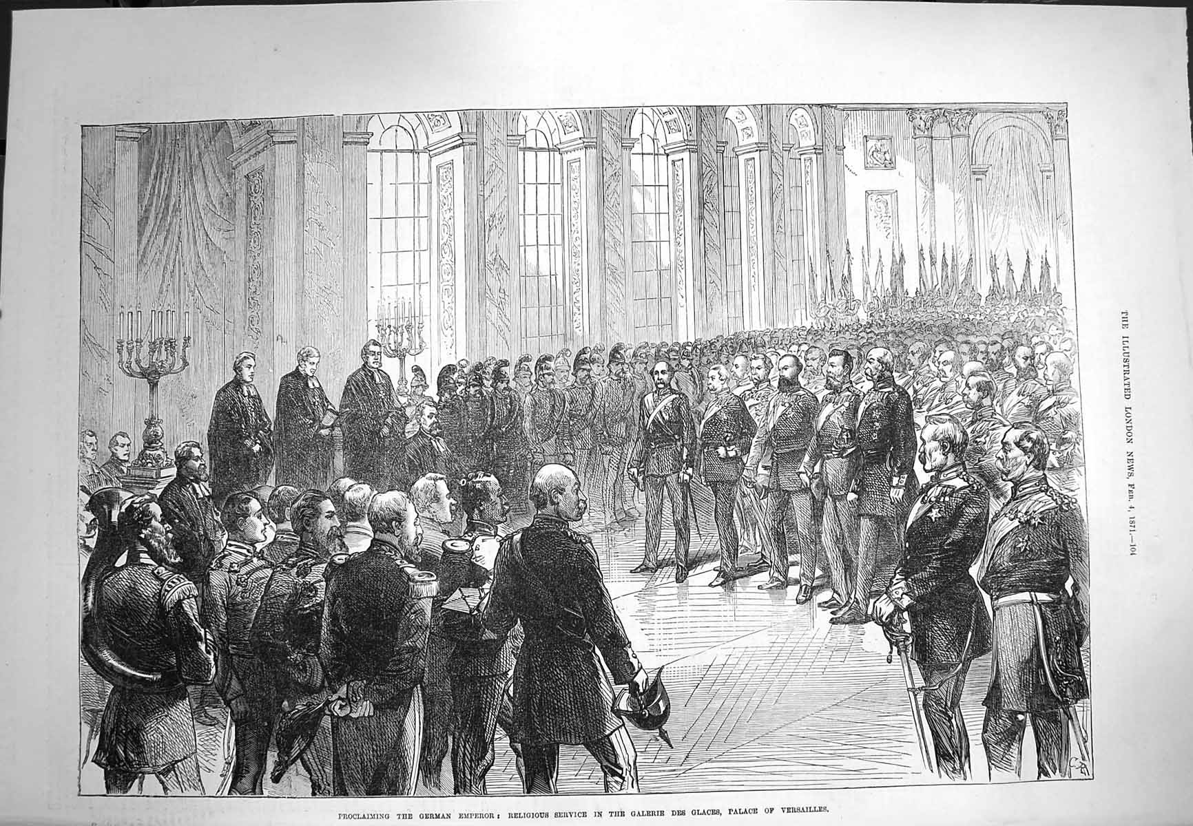 Old Antique Print 1871 Religious Service Galerie Glaces Palace Versailles 19th