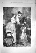 Original Old Antique Print 1871 War Sier Leaving Family Home Children Wife 19th