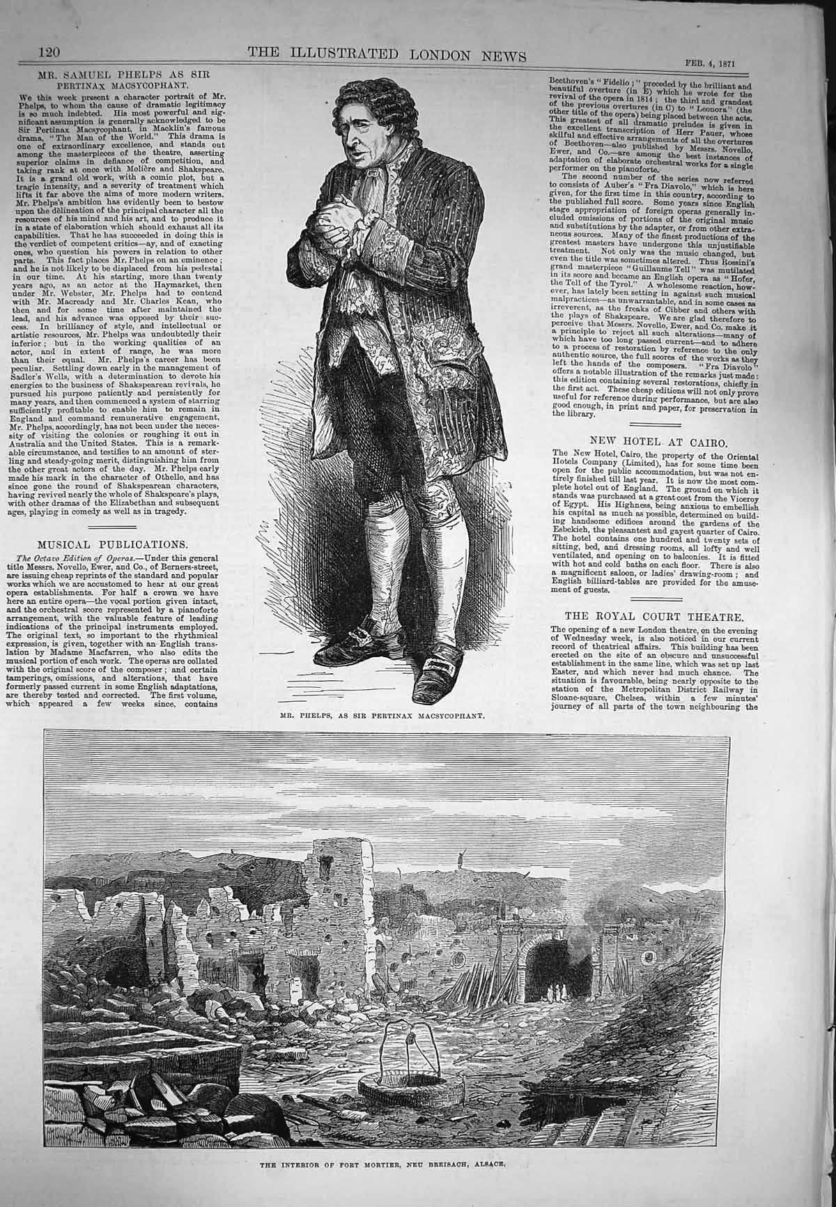 Old Antique Print 1871 Phelps Macsycophant Fort Mortier Breisach Alsace 19th