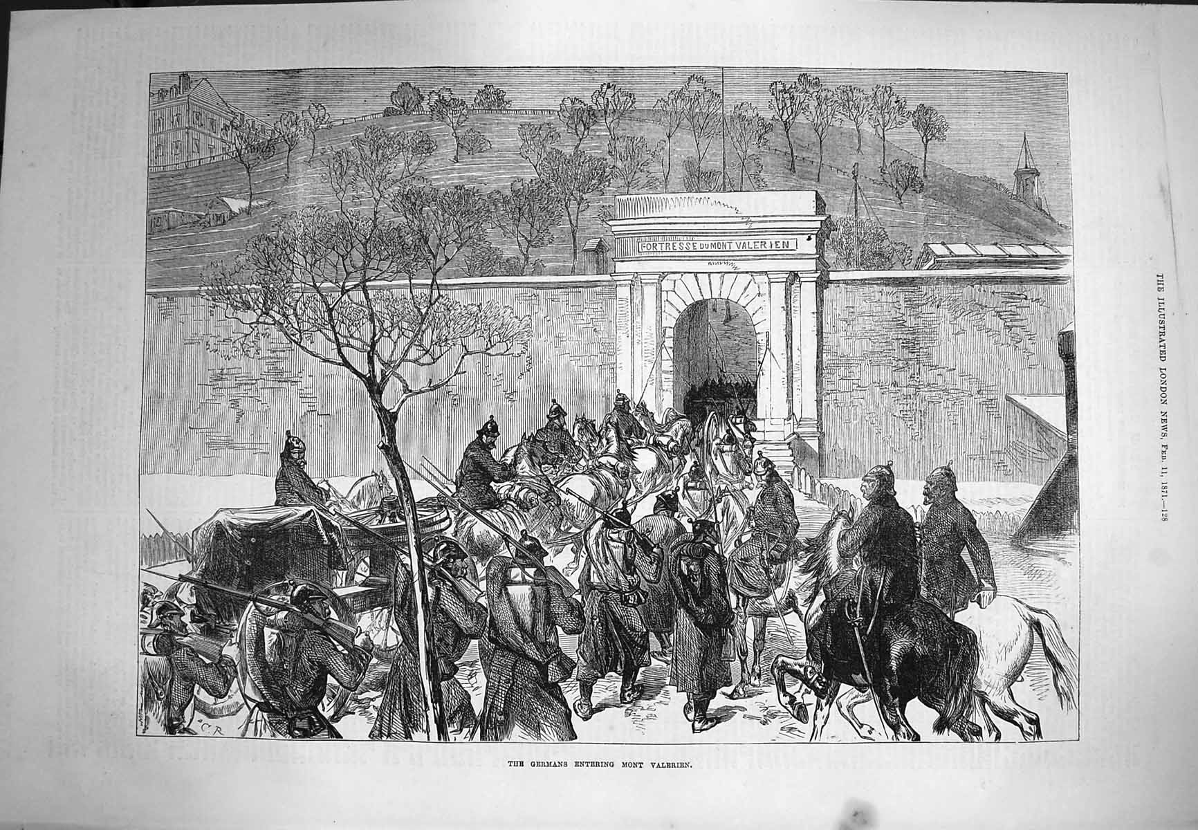 Original Old Antique Print 1871 German Siers Entering Mont Valerien War 19th