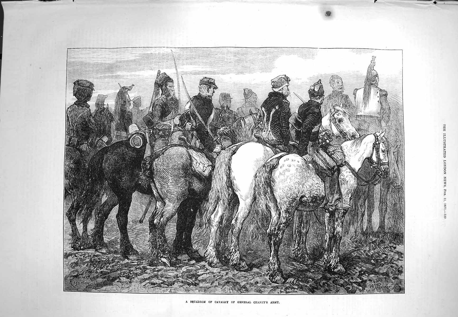 Original Old Antique Print 1871 Squadron Cavalry General Chanzy Army Siers 19th