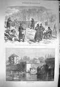 Old Antique Print 1871 Bridge River Sevres French Peasants Rueil Prussian 19th