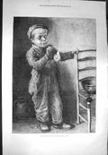 Original Old Antique Print 1871 Boy Blowing Bubbles Child Chair Hunt Victorian