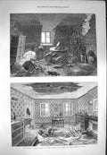 Original Old Antique Print 1871 Bombardment Paris Explosion House Ruins War