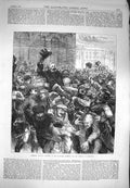 Original Old Antique Print 1871 Street Scene Bordeaux France National Assembly