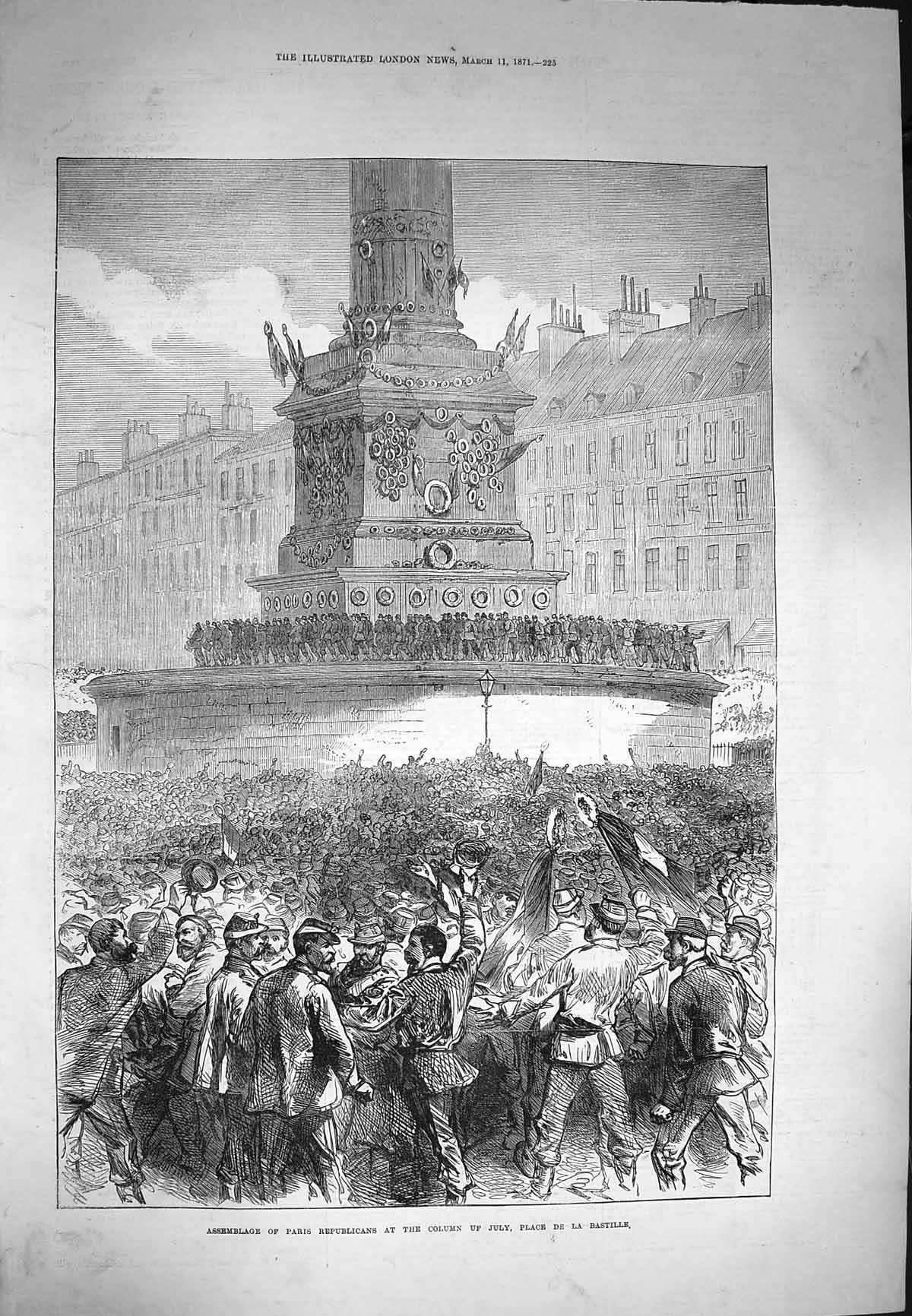 Old Antique Print 1871 Paris Republicans Column July Place De La Bastille 19th