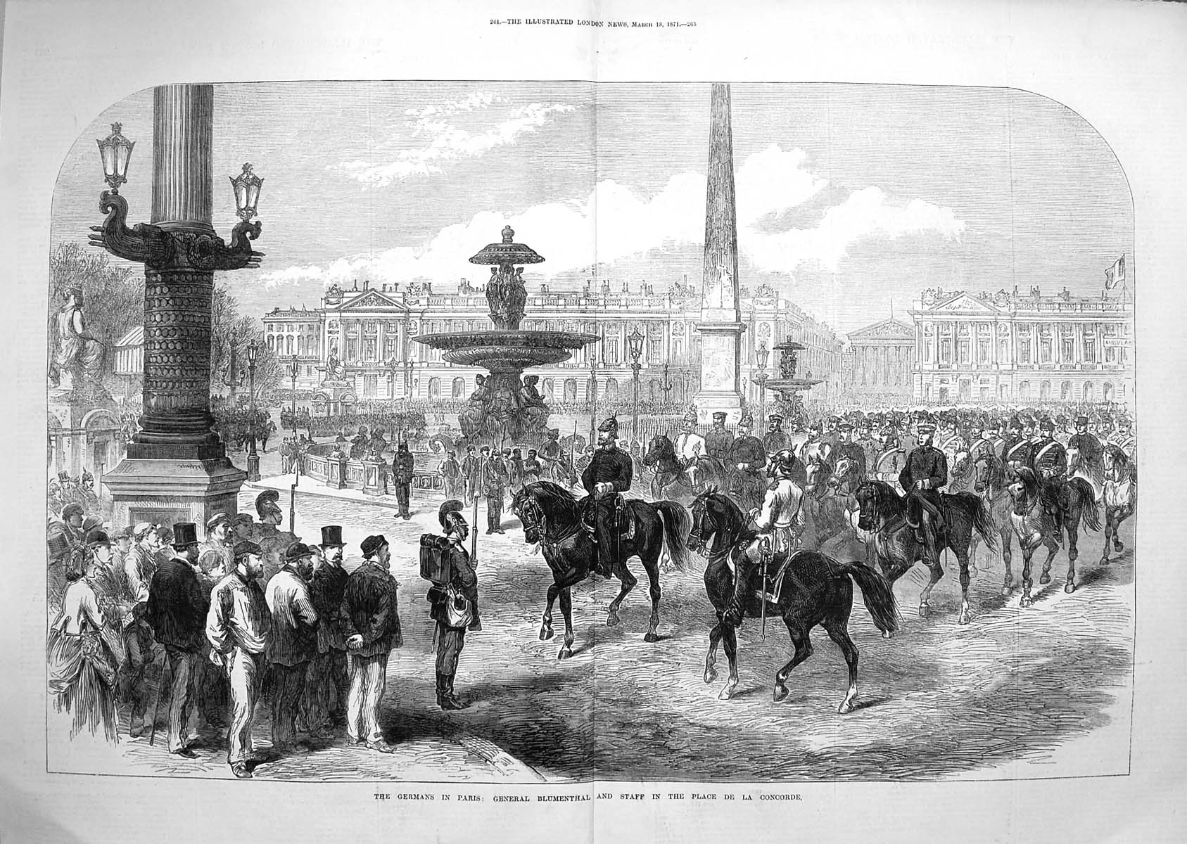 Original Old Antique Print 1871 German Siers Paris Blumenthal Place Concorde