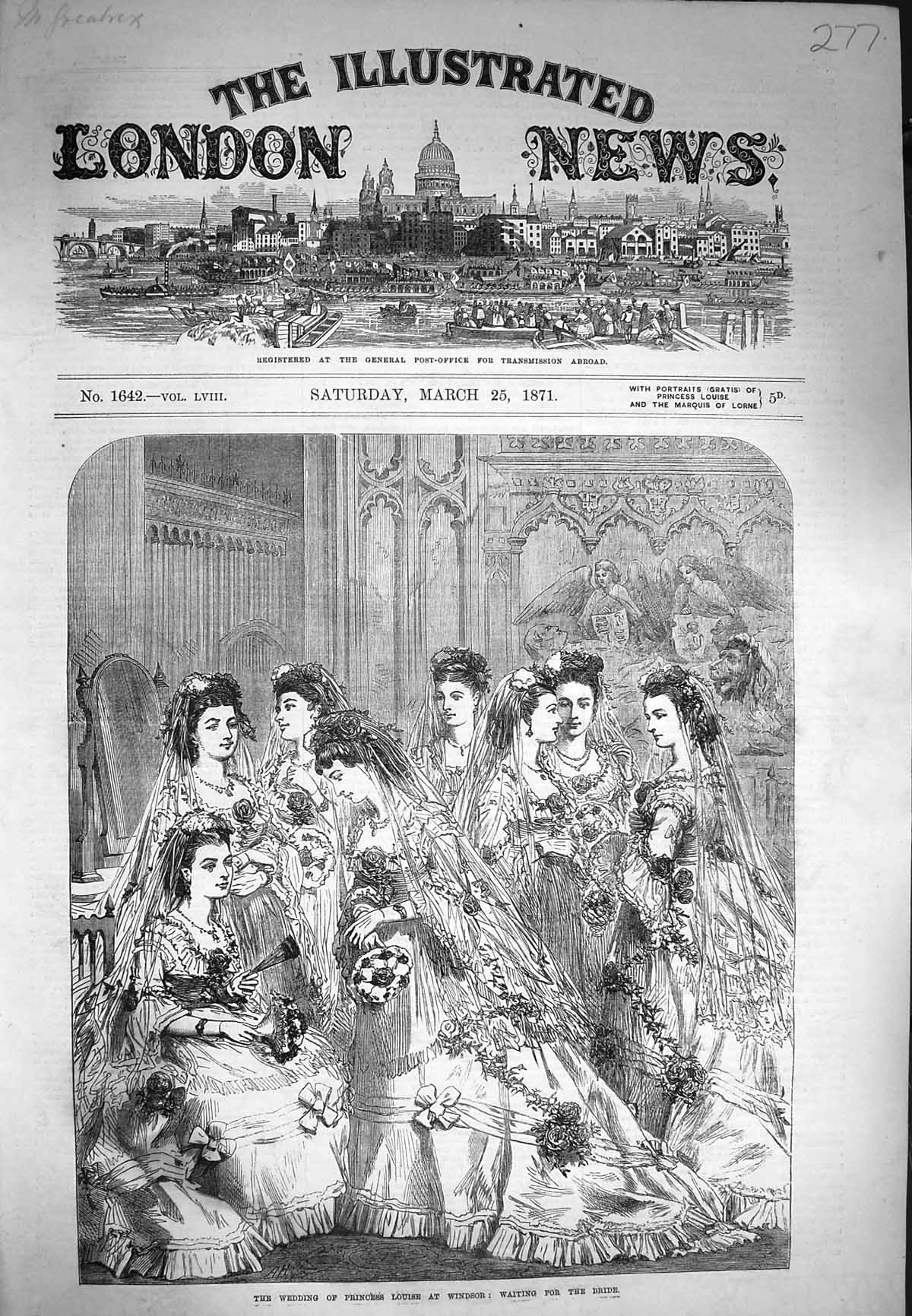 Original Old Antique Print 1871 Wedding Princess Louise Windsor Bridesmaids