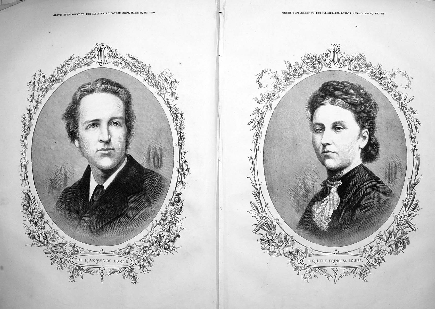 Original Old Antique Print 1871 Portrait Marquis Lorne Princess Louise Royalty