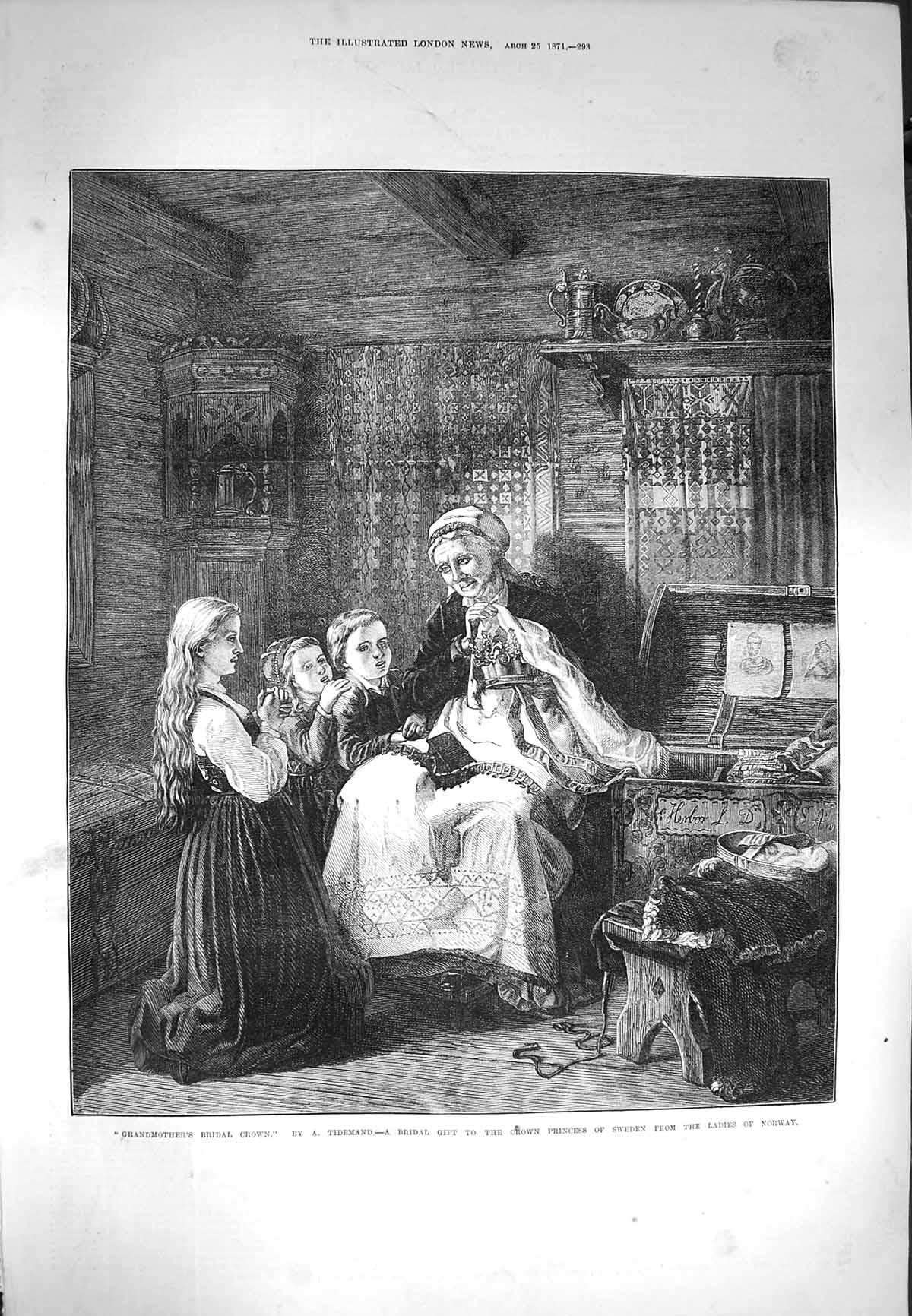 Old Antique Print 1871 Grandmothers Bridal Crown Princess Sweden Norway 19th