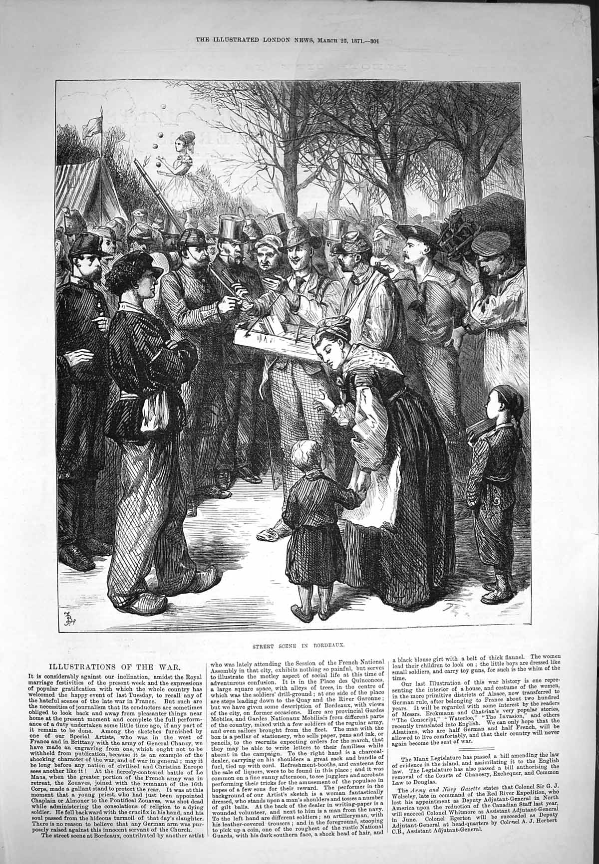 Original Old Antique Print 1871 Street Scene Bordeaux France Siers War 19th