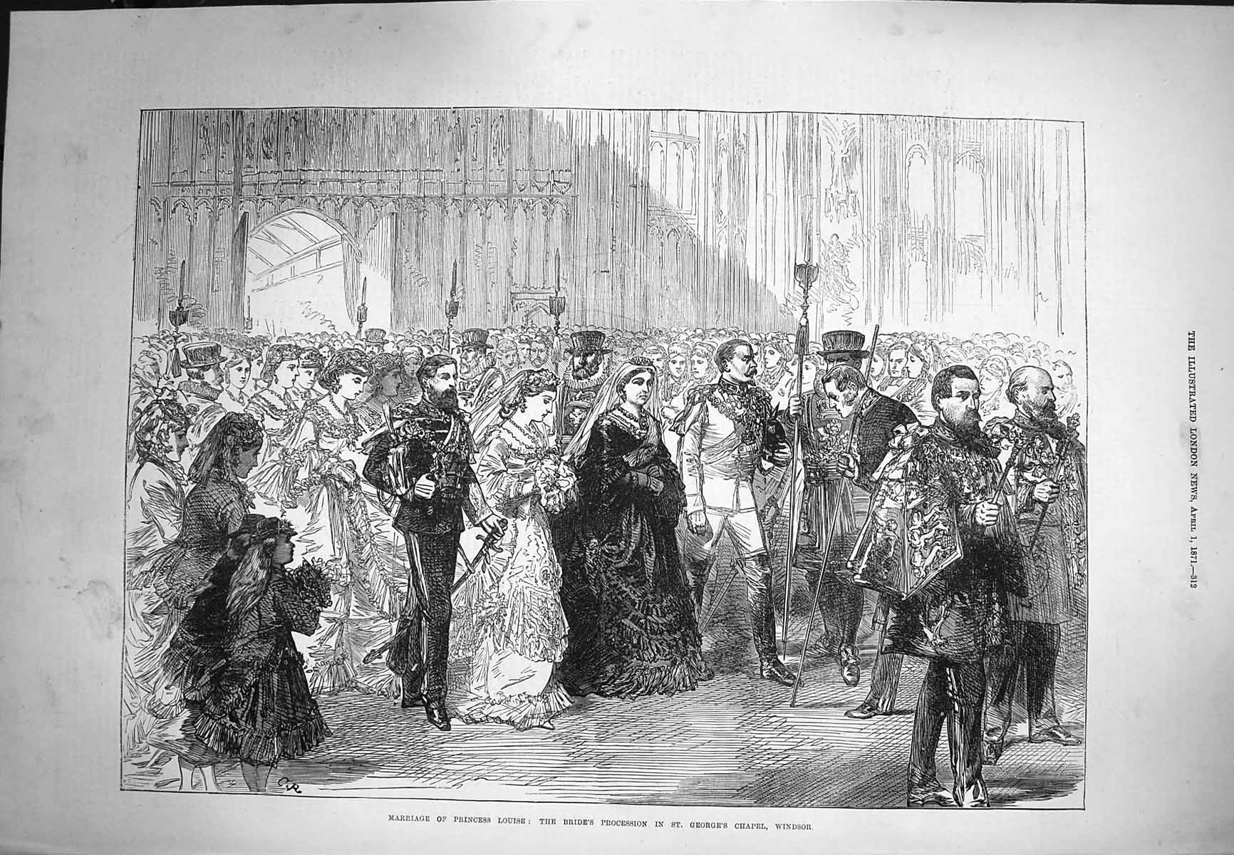 Antique Old Print *3966 1871 Marriage Princess Louise George'S Chapel Windsor