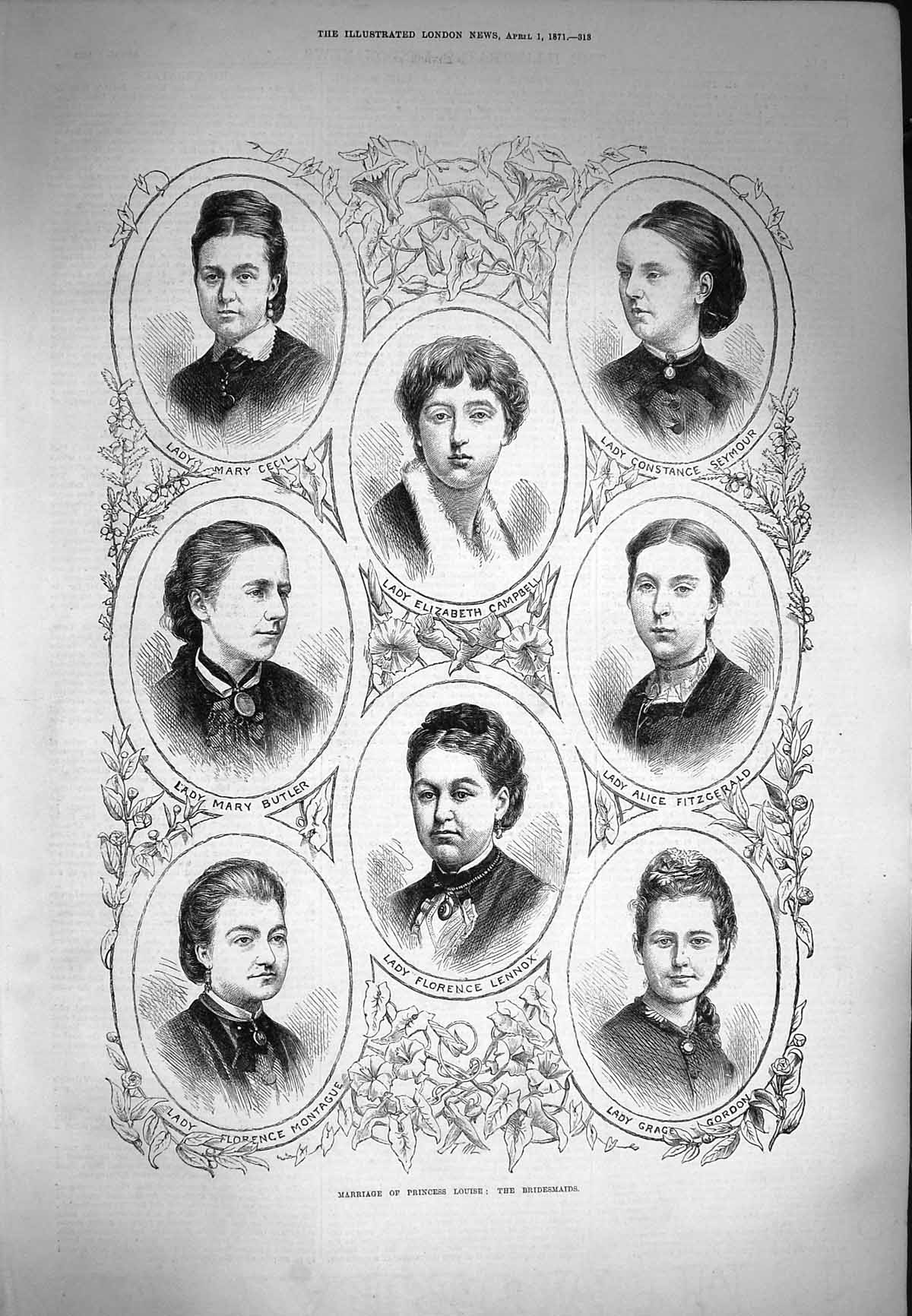 Original Old Antique Print 1871 Marriage Princess Louise Campbell Lennox Gordon