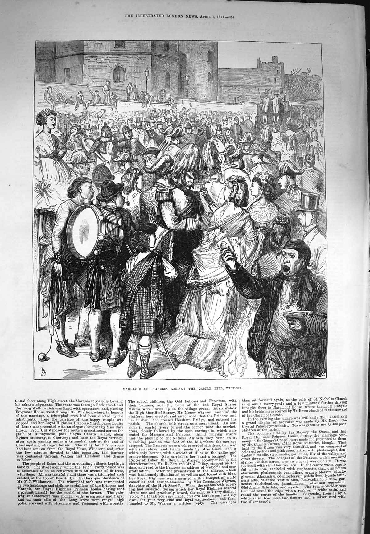 Old Antique Print *3963 1871 Marriage Princess Louise Castle Hill Windsor