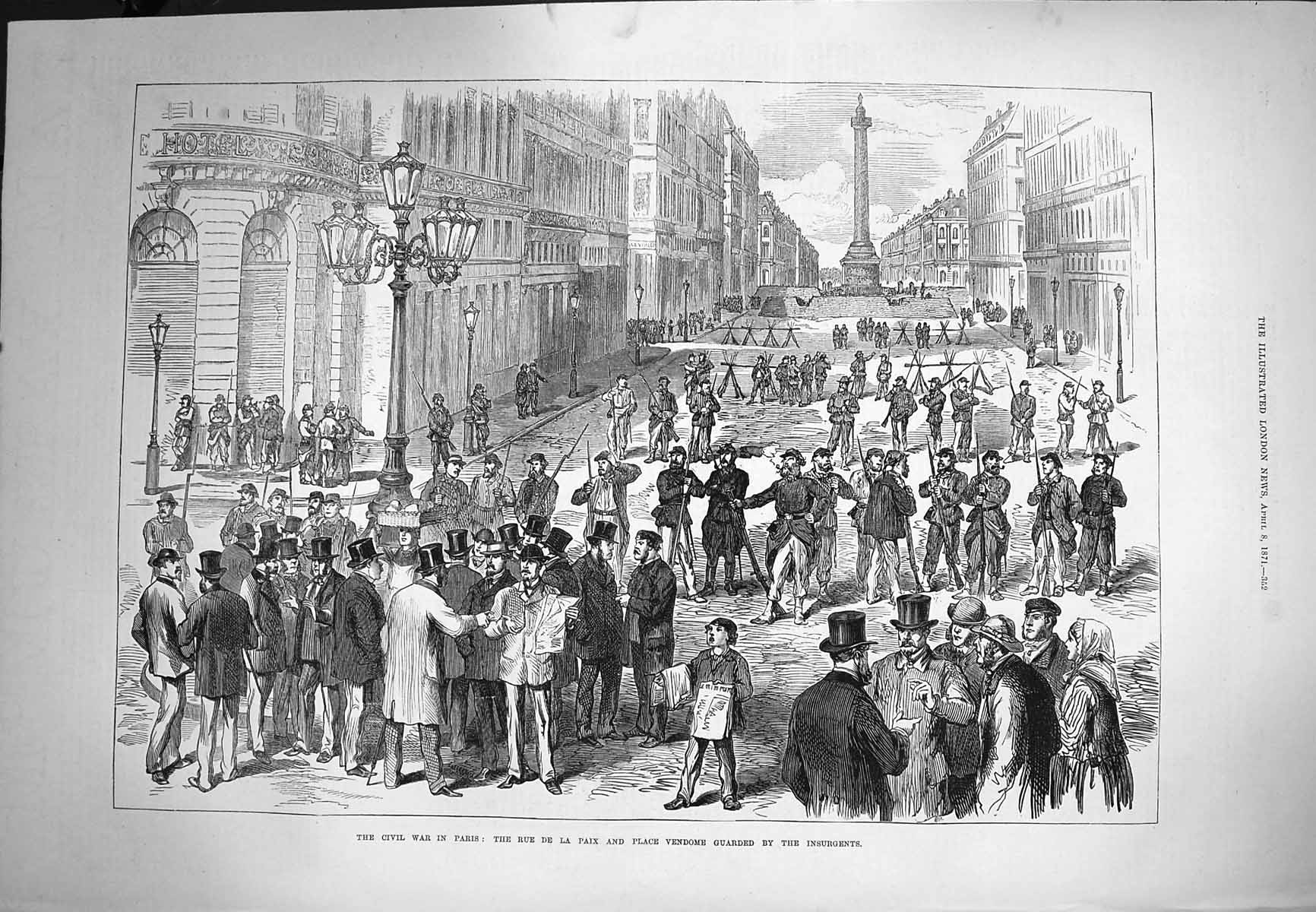 Original Old Antique Print 1871 Civil War Paris Rue De La Paix Place Vendome