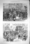 Original Old Antique Print 1871 Civil War Spain Porte Maillot Blanche Clichy