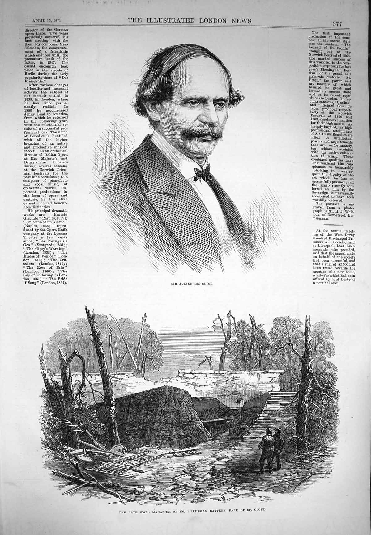 Original Old Antique Print 1871 Julius Benedict Magazine Prussian Batter 19th