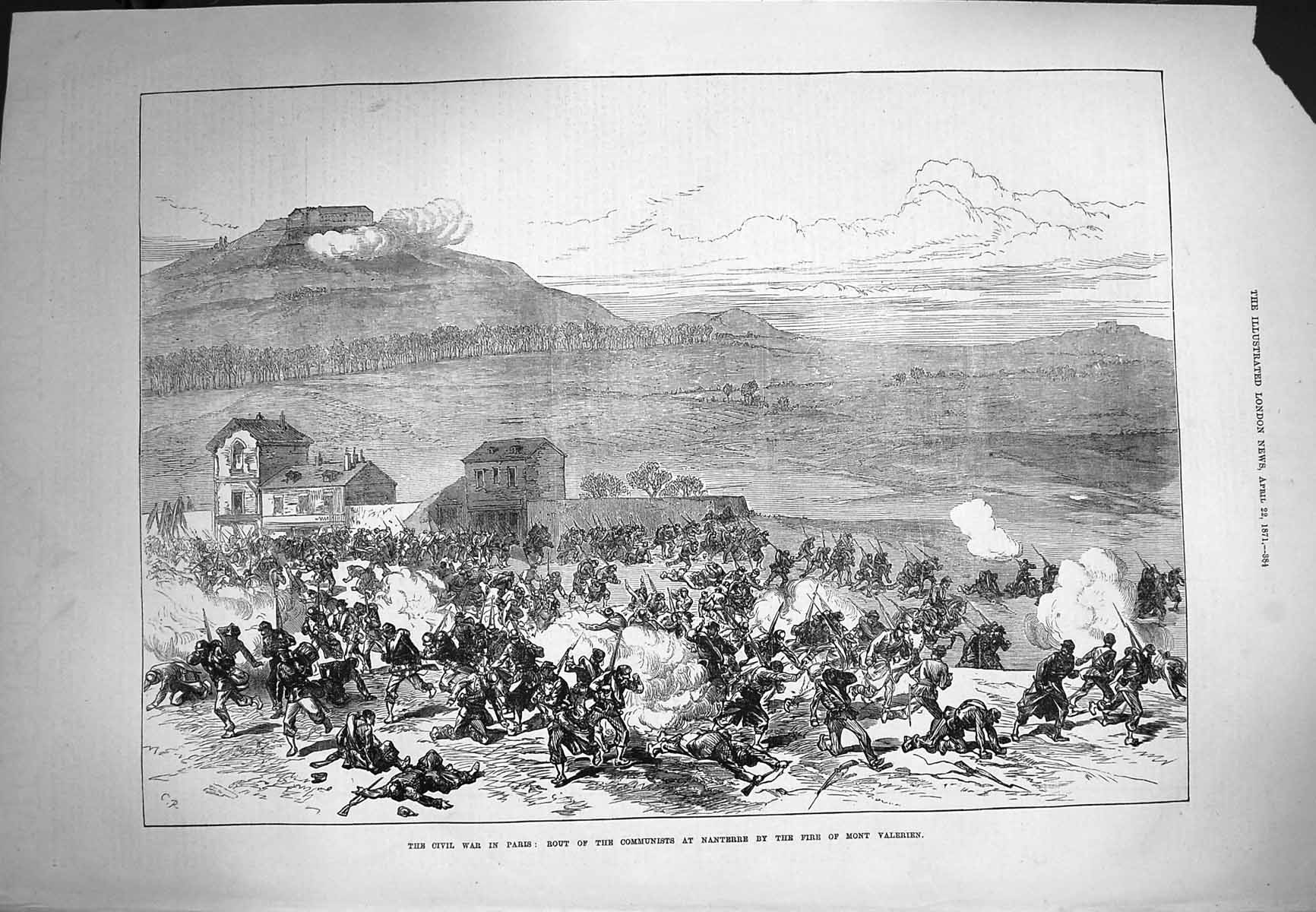 Antique Print *3965 1871 Civil War Paris Rout Communists Nanterre Valerien