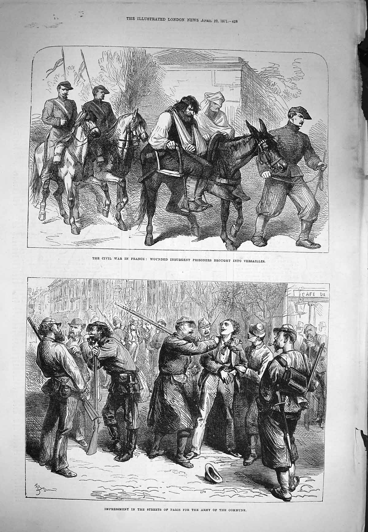 Old Antique Print 1871 Civil War France Prisoners Versailles Army Commune 19th