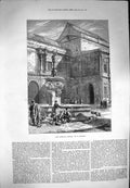 Original Old Antique Print 1871 Scene Fountain Seville Spain Architecture 19th