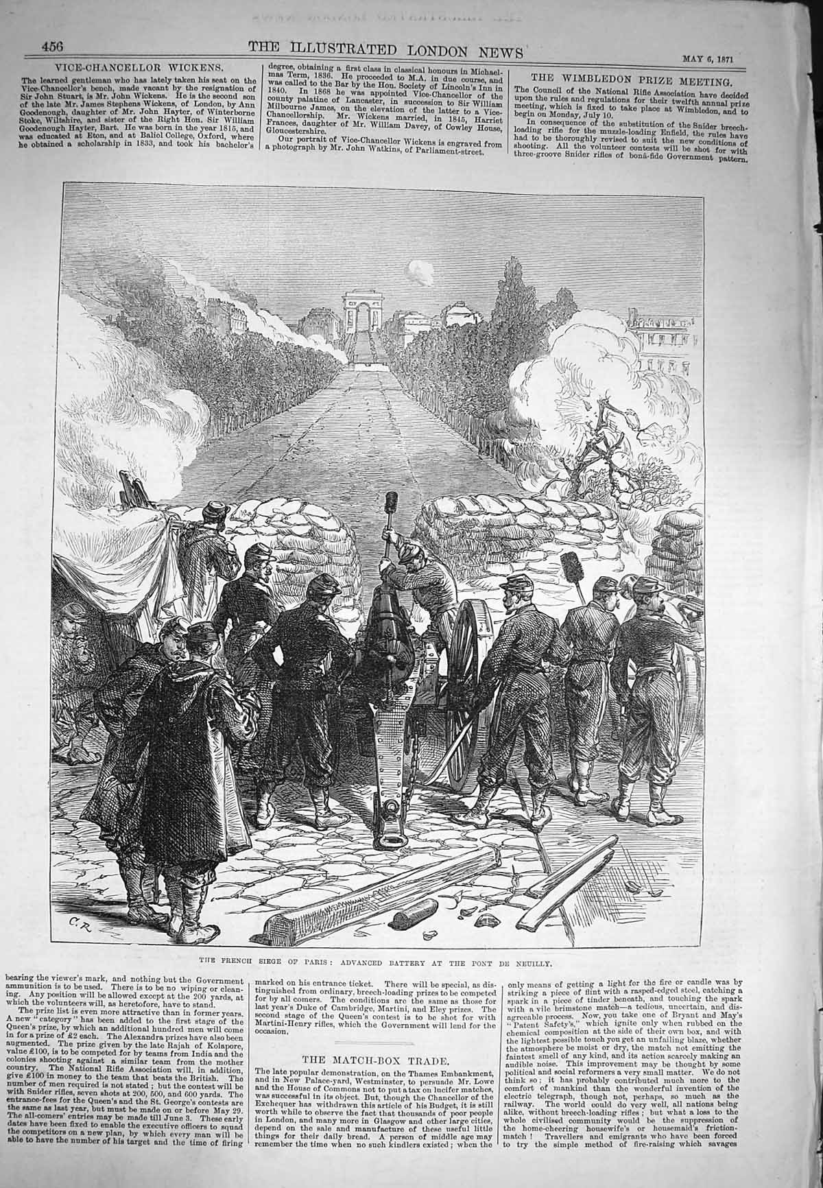 Original Old Antique Print 1871 Advanced Battery Pont De Neuilly Siege Paris