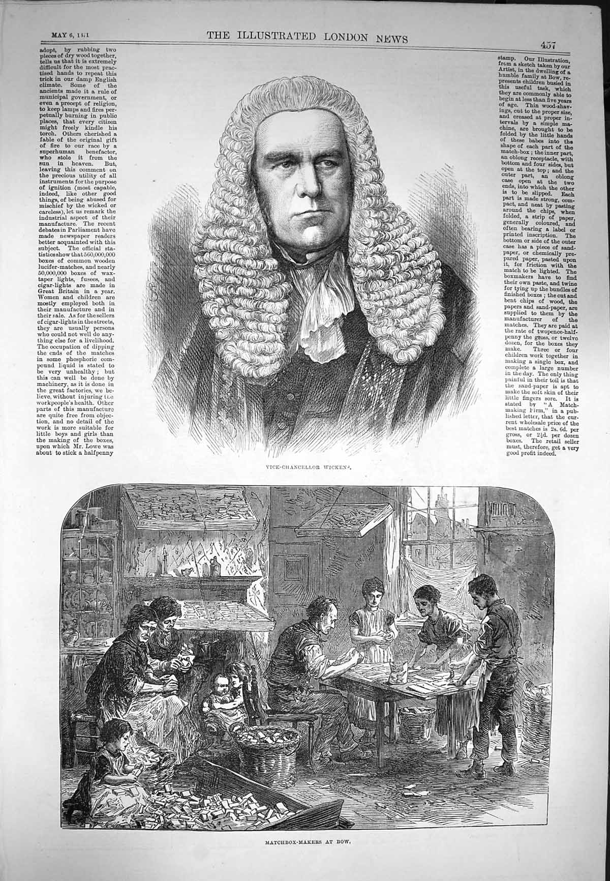 Original Old Antique Print 1871 Vice-Chancellor Wickens Matchbox Makers Bow