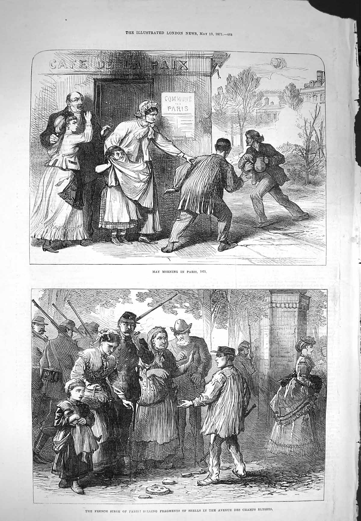 Old Antique Print 1871 French Siege Paris Selling Shells Champs Elysees 19th